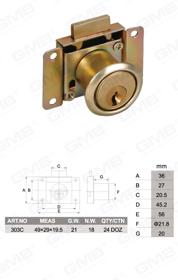 High Quality Zinc Alloy Drawer Lock Cabinet Door and Furniture Desk Drawer (303C) (2)