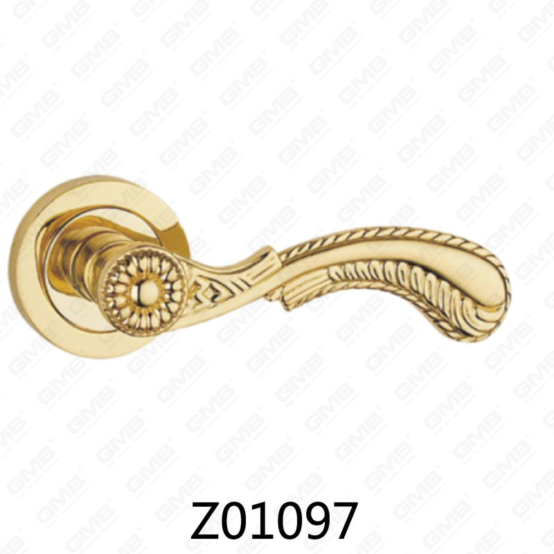 Zamak Zinc Alloy Aluminum Rosette Door Handle with Round Rosette (Z01097)