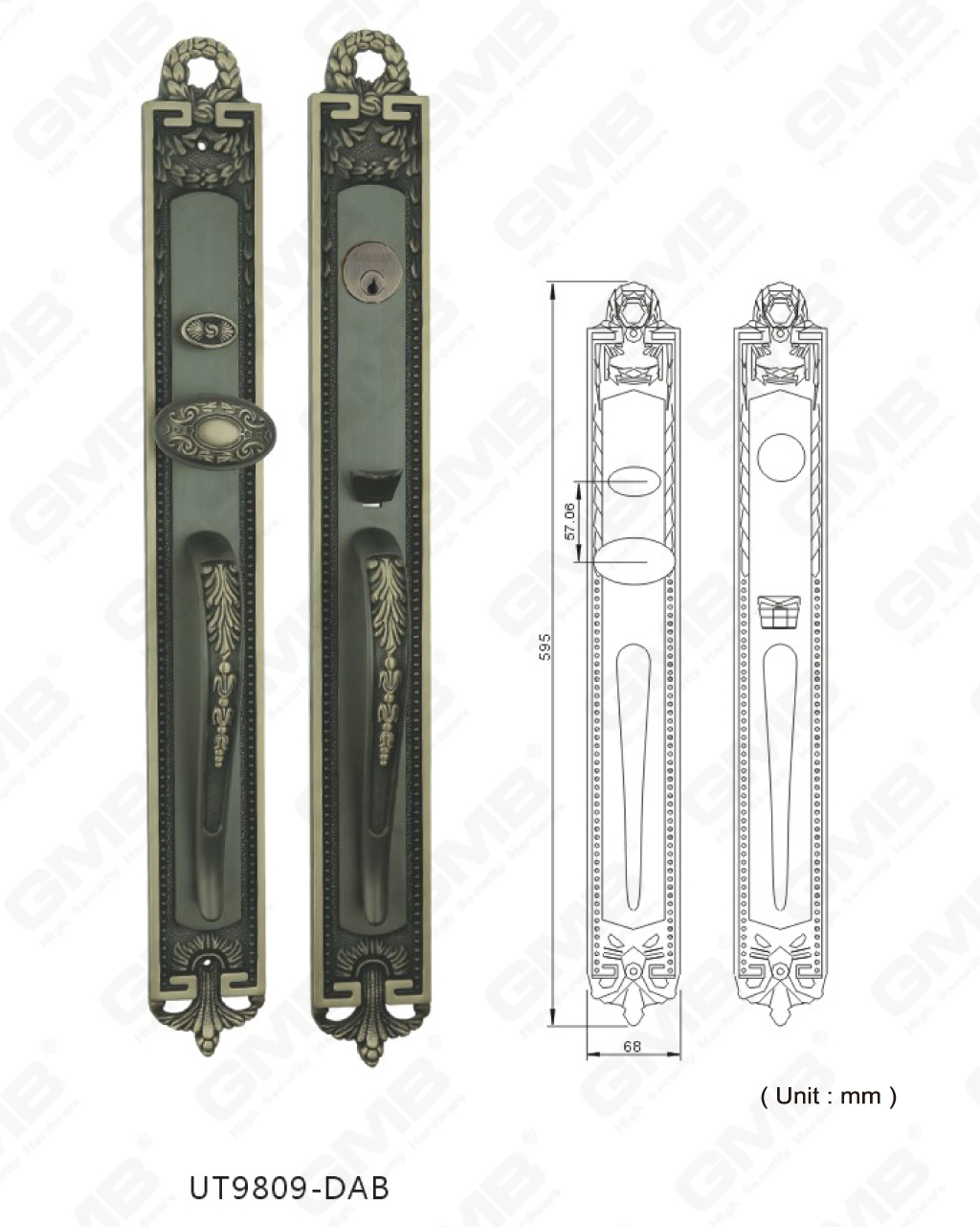 Brass Outside Villa Door Handle Door Thickness 40-60mm (UT9809-DAB)