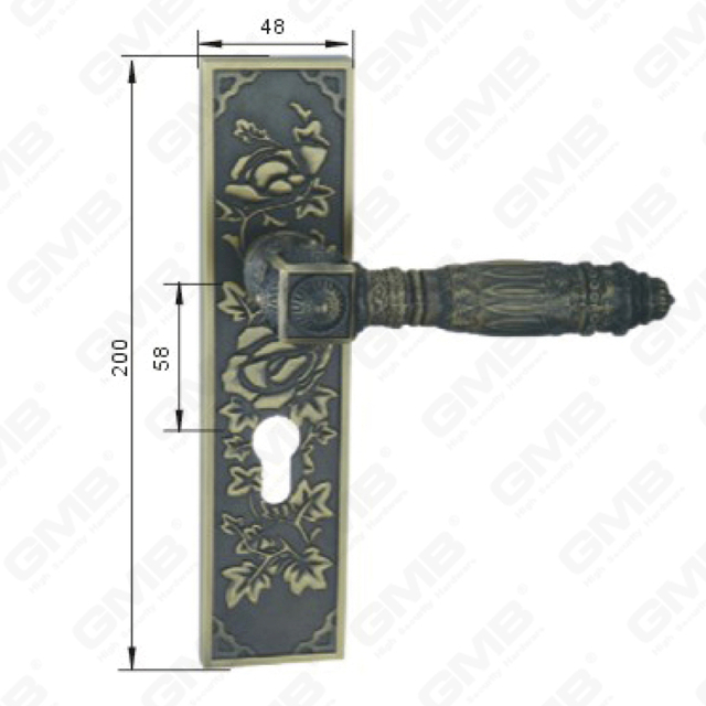 Door Handle Pull Wooden Door Hardware Handle Lock Door Handle on Plate for Mortise Lockset by Zinc Alloy or Steel Door Plate Handle (E612-E08-DAB)