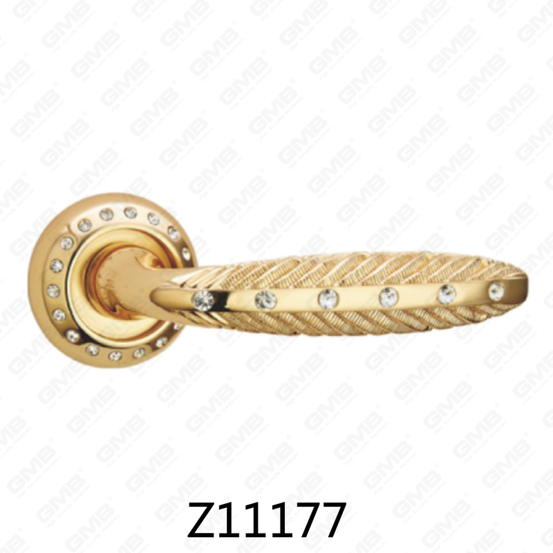 Zamak Zinc Alloy Aluminum Rosette Door Handle with Round Rosette (Z11177)