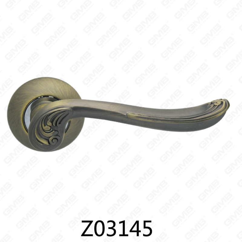 Zamak Zinc Alloy Aluminum Rosette Door Handle with Round Rosette (Z02145)