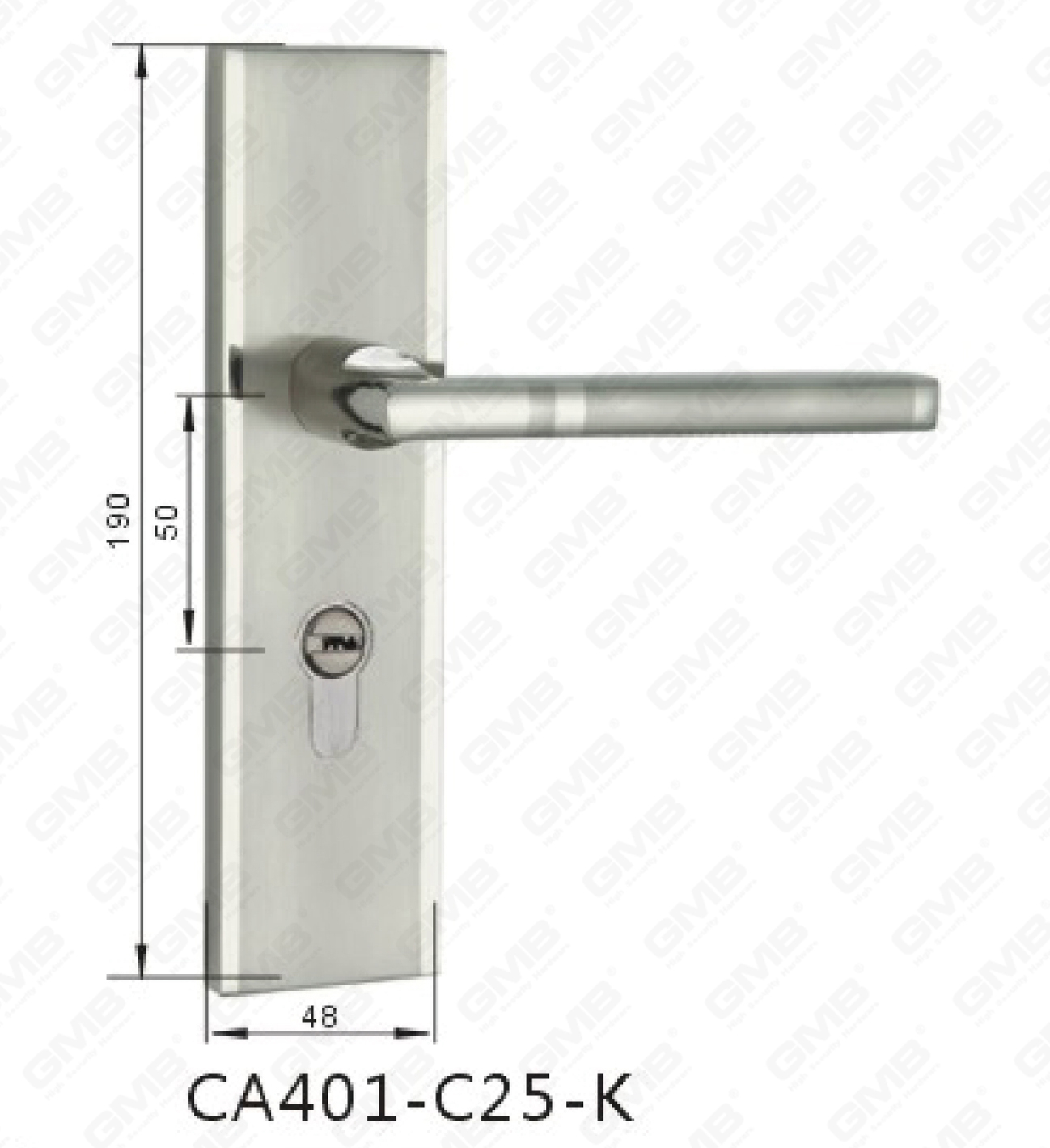 CA401-C25-KDoor Handle on Plate for Mortise Lockset by Zinc Alloy or Steel Door