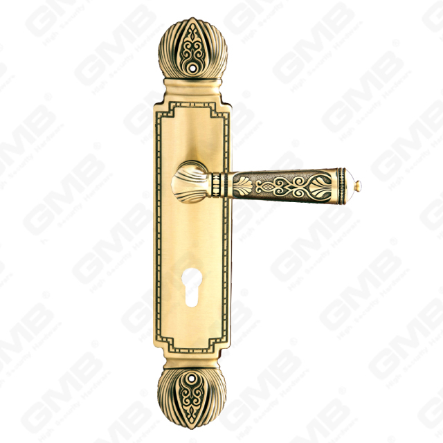 Brass Handles Wooden Door Hardware Handle Lock Door Handle on Plate for Mortise Lockset (B-PM9587-CF)