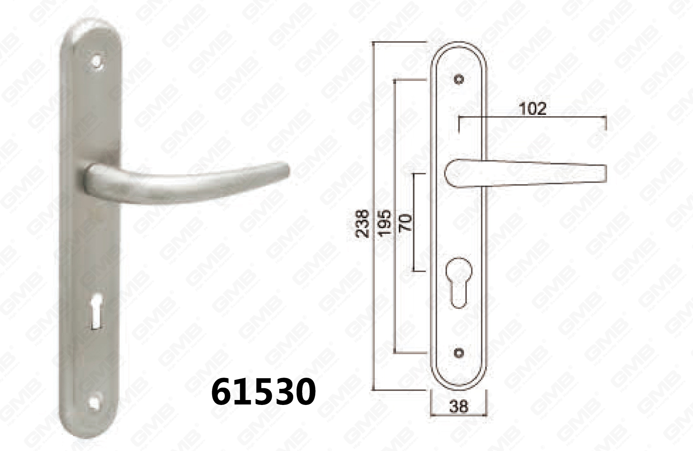 61530Door Handle on Plate for Mortise Lockset