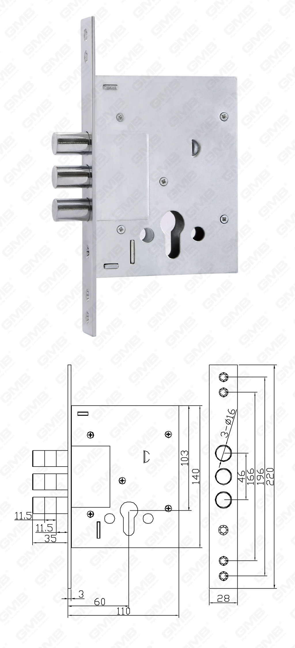 01 High Security Mortise Lock_257L-C-32
