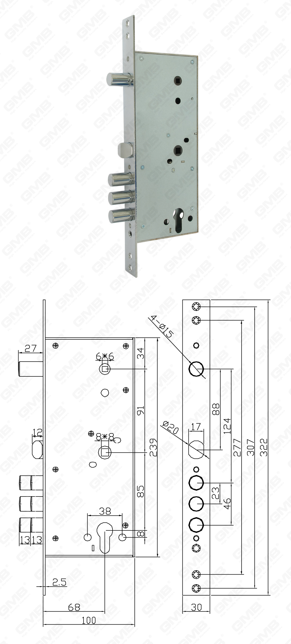 01 High Security Mortise Lock_262RL-C-44