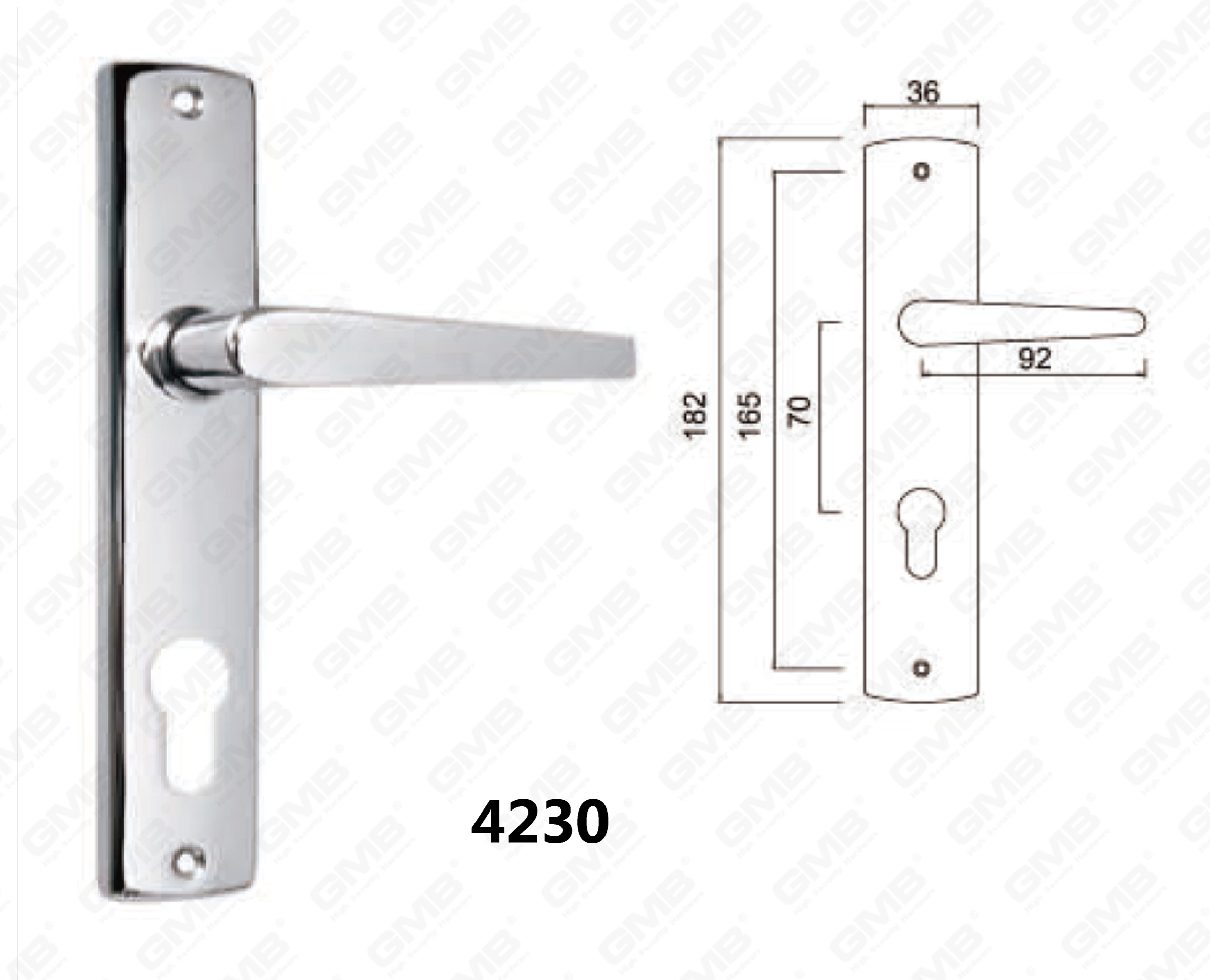 4230Handle on Plate for Mortise Lockset by Zinc Alloy or Steel Door Plate Handle