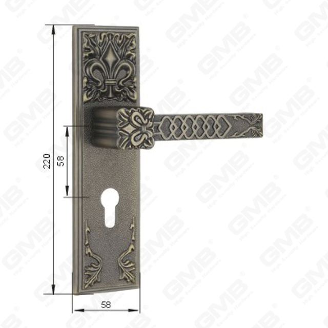 Door Handle Pull Wooden Door Hardware Handle Lock Door Handle on Plate for Mortise Lockset by Zinc Alloy or Steel Door Plate Handle (CM750-C12-DAB)