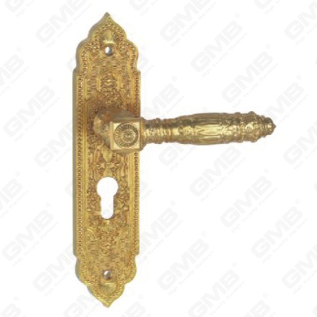 Door Handle Pull Wooden Door Hardware Handle Lock Door Handle on Plate for Mortise Lockset by Zinc Alloy or Steel Door Plate Handle (E626-E08-GPB)