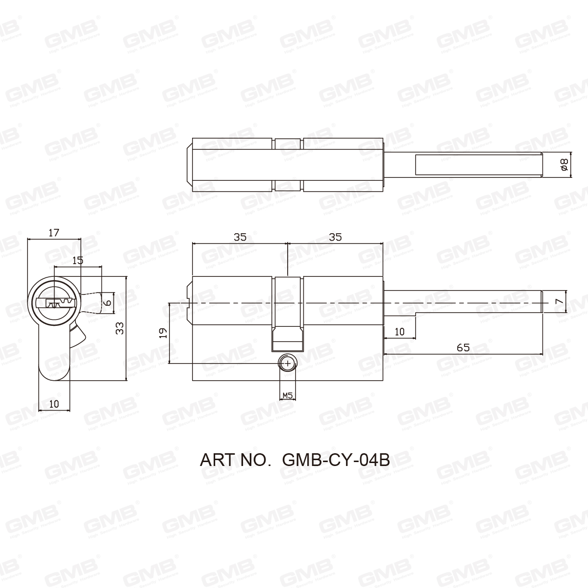 Security Brass Cylinder with Tail Bar-04B-06