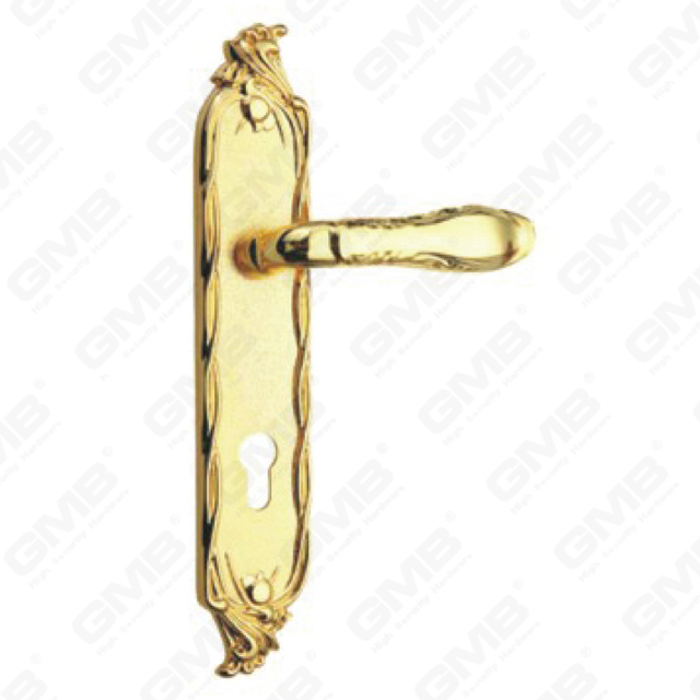 Door Handle Pull Wooden Door Hardware Handle Lock Door Handle on Plate for Mortise Lockset by Zinc Alloy or Steel Door Plate Handle (ZL916-Z42-GPB)
