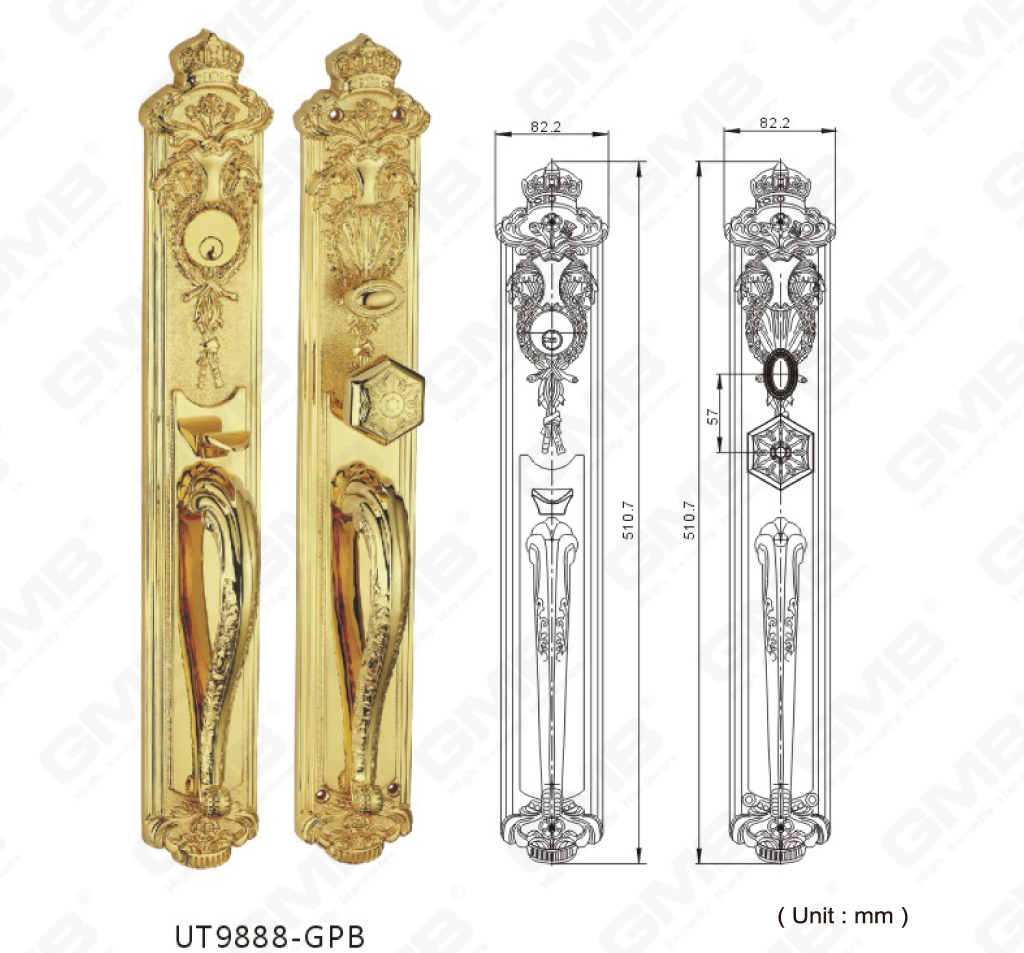 Brass Outside Villa Door Handle For Entrance Door (UT9888-GPB)
