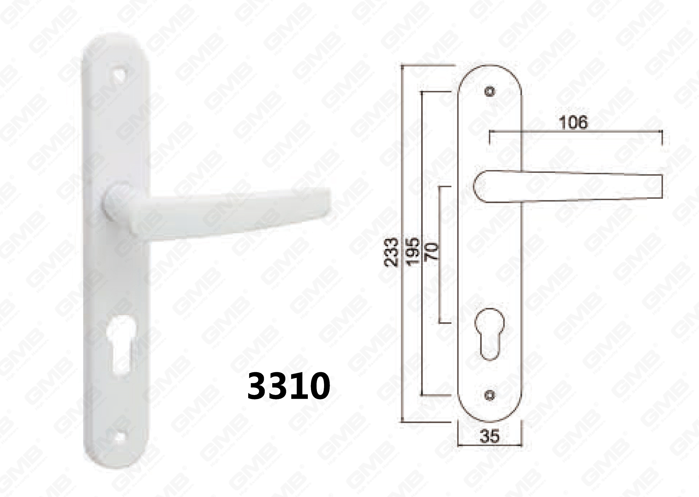 Handle on Plate for Mortise Lockset 