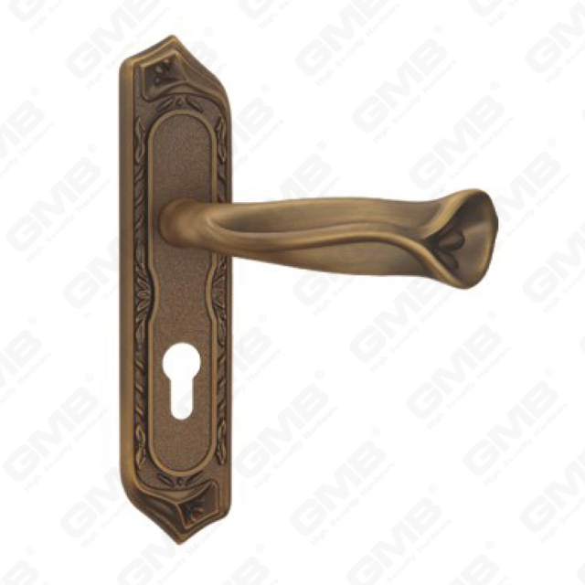 Door Handle Pull Wooden Door Hardware Handle Lock Door Handle on Plate for Mortise Lockset by Zinc Alloy or Steel Door Plate Handle (CM755-C119-DYB)