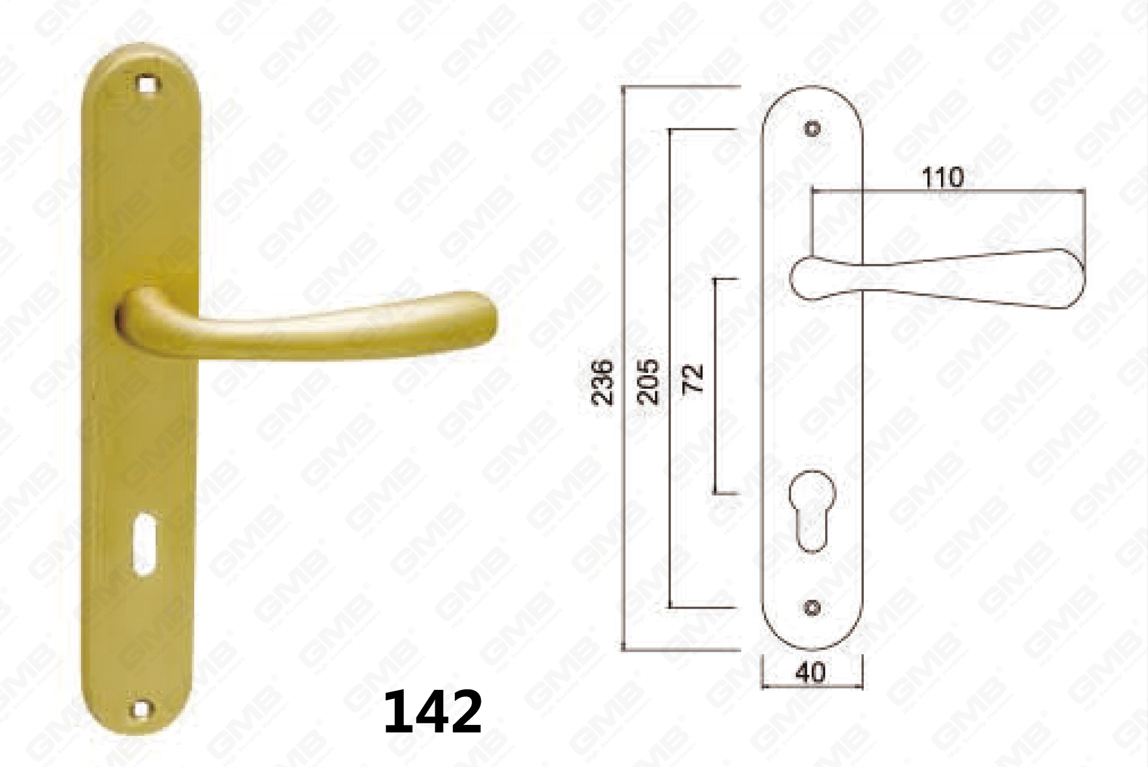 Door Handle Pull Wooden Door Hardware Handle Lock Door Handle on Plate for Mortise Lockset by Zinc Alloy or Steel Door Plate Handle