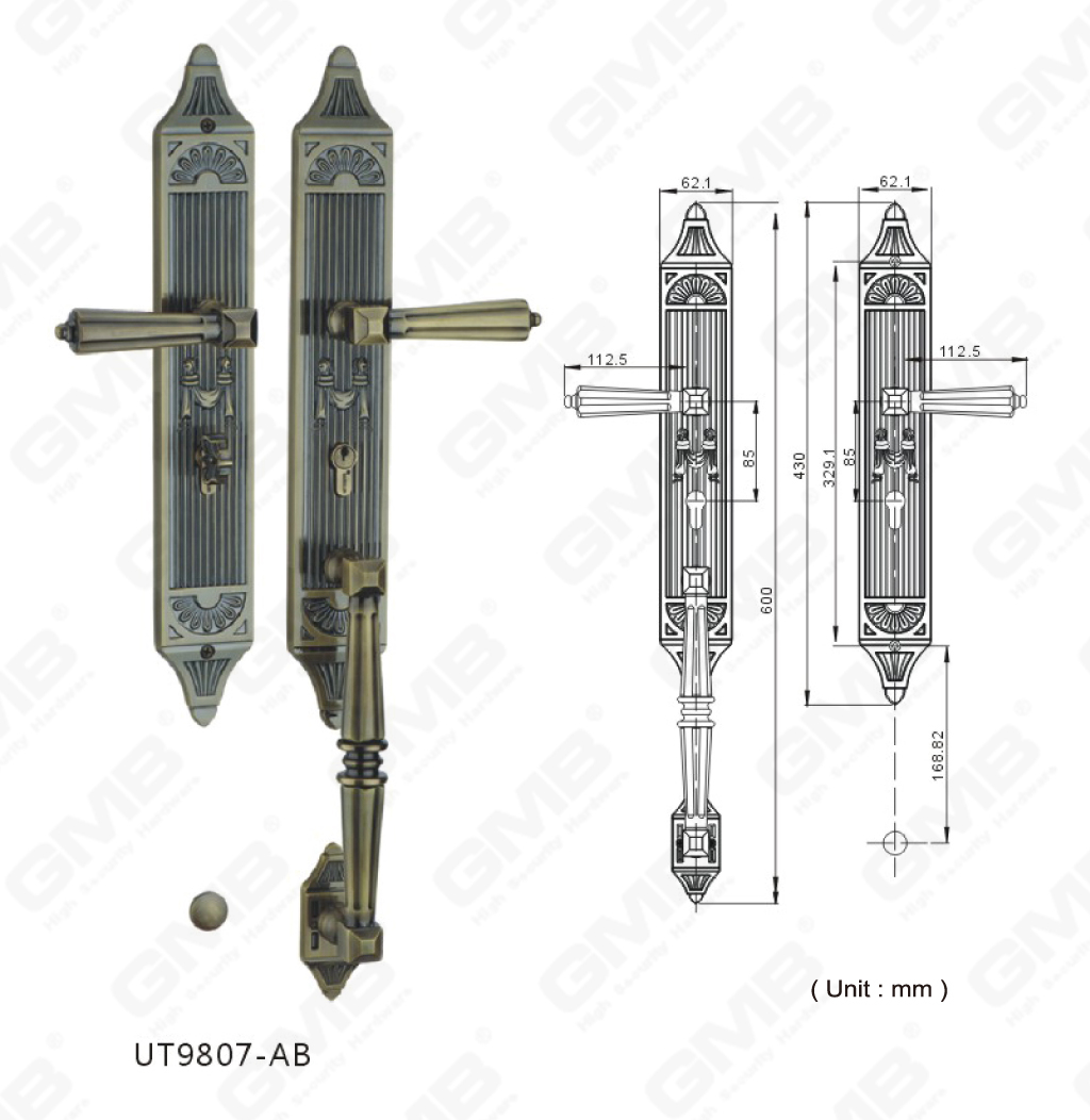 High Security Brass Outside Villa Door Handle Door For Entrance Door (UT9807-AB)