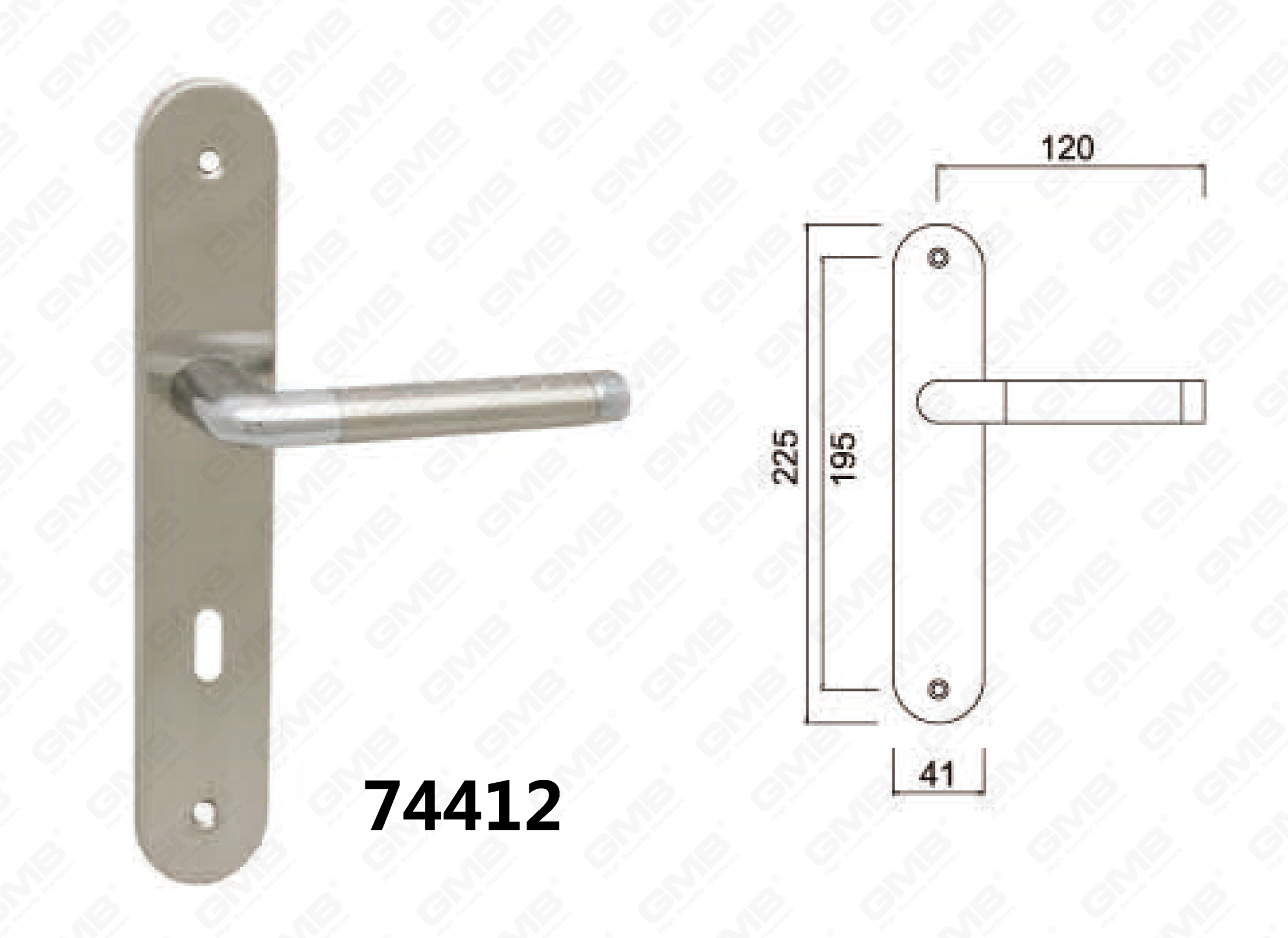74412 Lock Door Handle on Plate for Mortise Lock