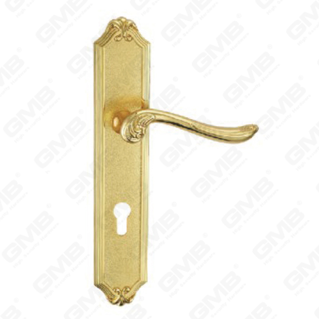 Door Handle Pull Wooden Door Hardware Handle Lock Door Handle on Plate for Mortise Lockset by Zinc Alloy or Steel Door Plate Handle (ZL903-Z78-GPB)