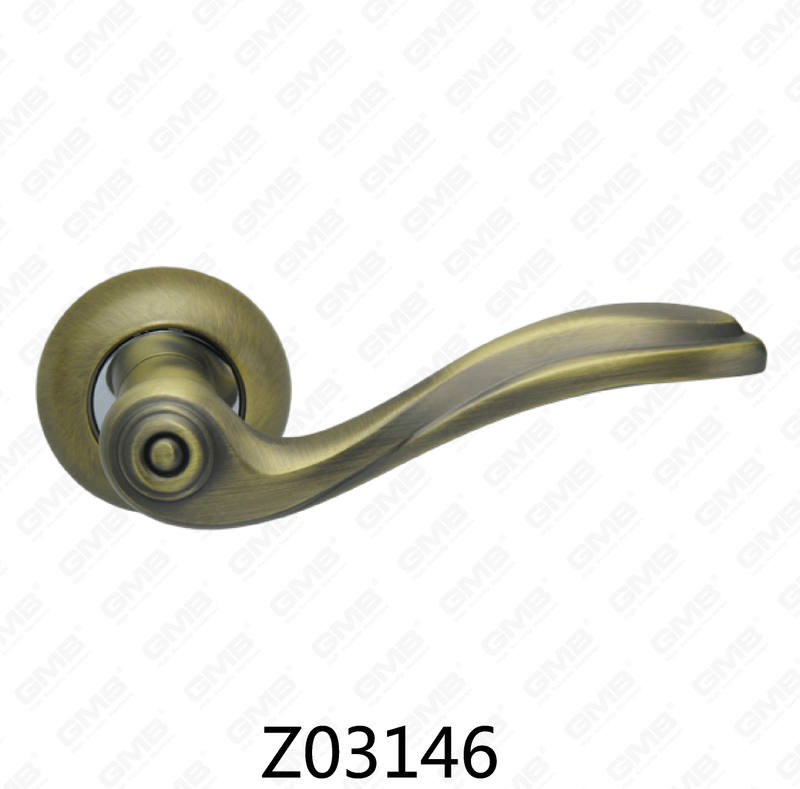 Zamak Zinc Alloy Aluminum Rosette Door Handle with Round Rosette (Z02146)