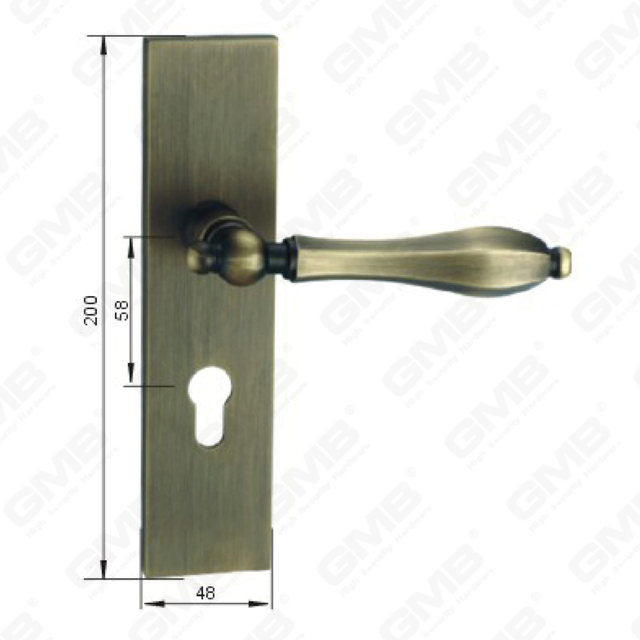 Door Handle Pull Wooden Door Hardware Handle Lock Door Handle on Plate for Mortise Lockset by Zinc Alloy or Steel Door Plate Handle (ZM581-E02-DAB)