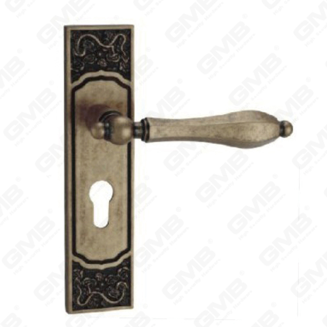Door Handle Pull Wooden Door Hardware Handle Lock Door Handle on Plate for Mortise Lockset by Zinc Alloy or Steel Door Plate Handle (ZM611-E02-DHB)