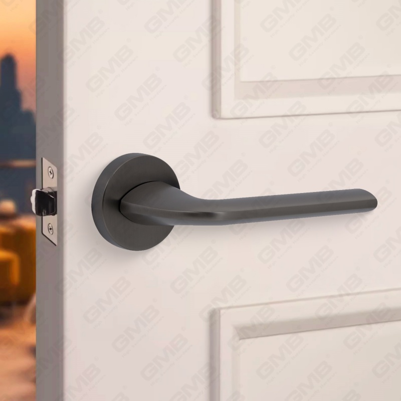 Modern Simple Solid Zinc Alloy Split Door Lock Handle on Round Rosette（Z062401）