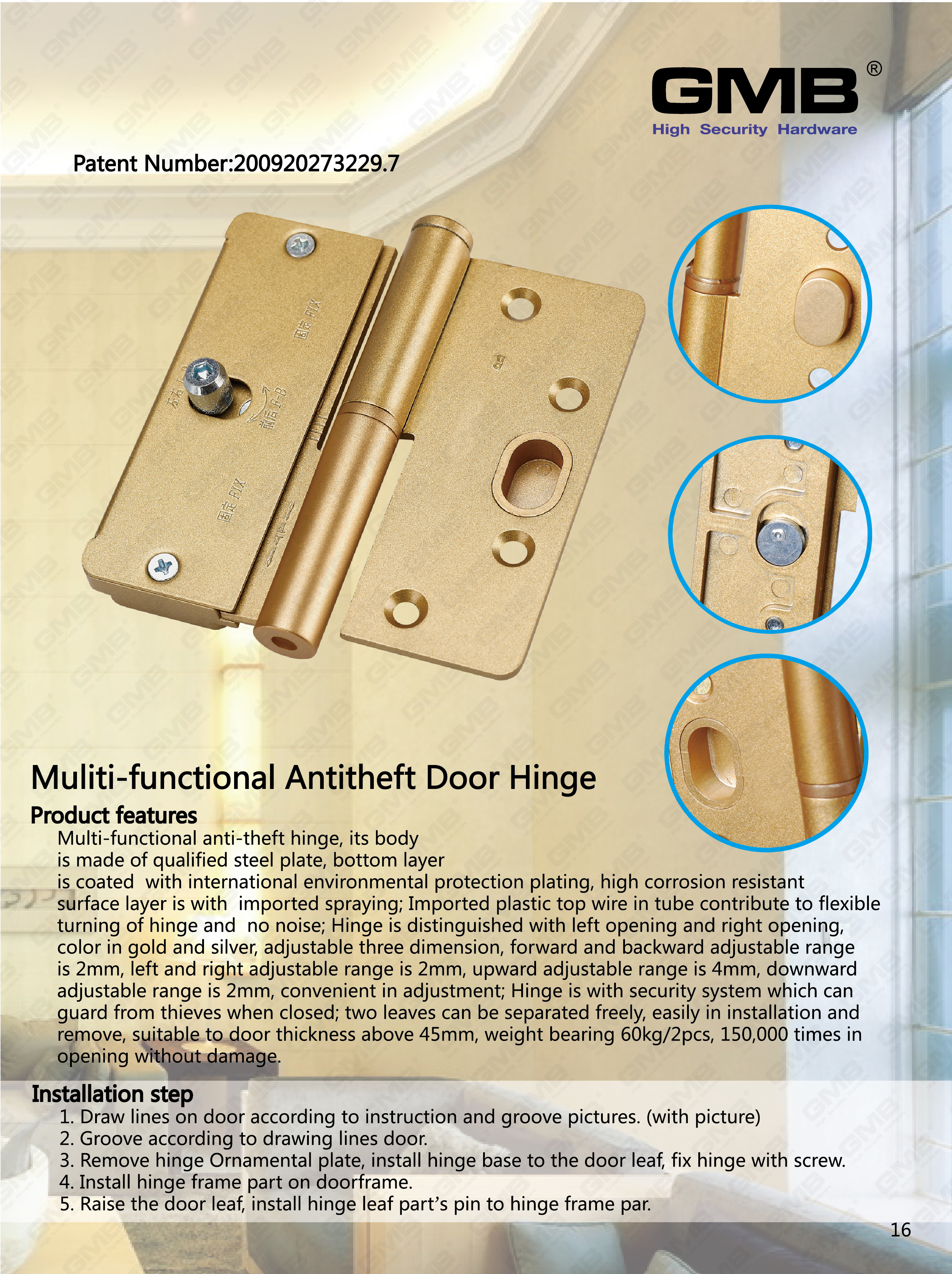 Muliti-functional Antitheft Door Hinge 