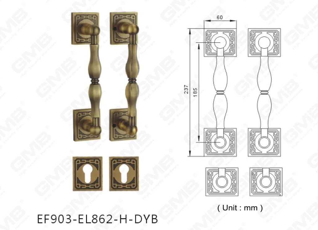 Luxury Outside Door Big Zinc Alloy Classic Pull Handle Embedded Installation (EF903-EL862-H-DYB)