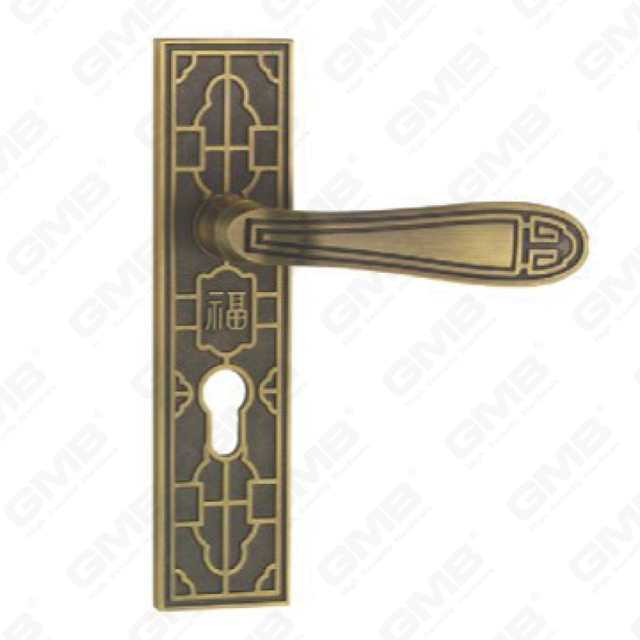 Door Handle Pull Wooden Door Hardware Handle Lock Door Handle on Plate for Mortise Lockset by Zinc Alloy or Steel Door Plate Handle (E613-E05-DYB)