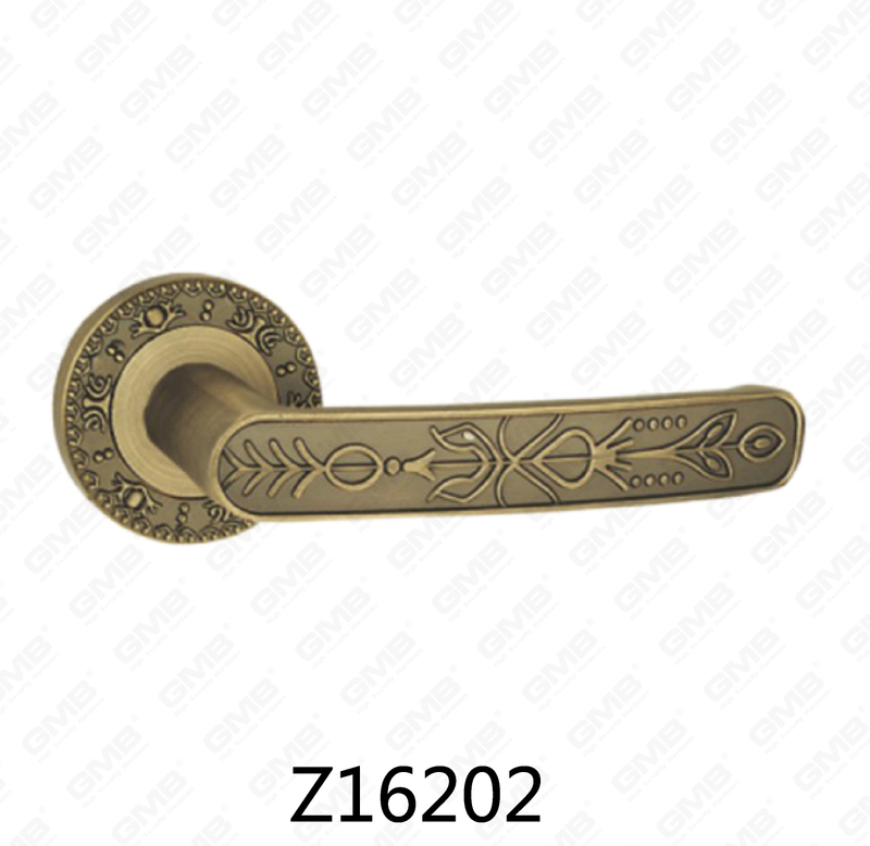 Zamak Zinc Alloy Aluminum Rosette Door Handle with Round Rosette (Z16202)