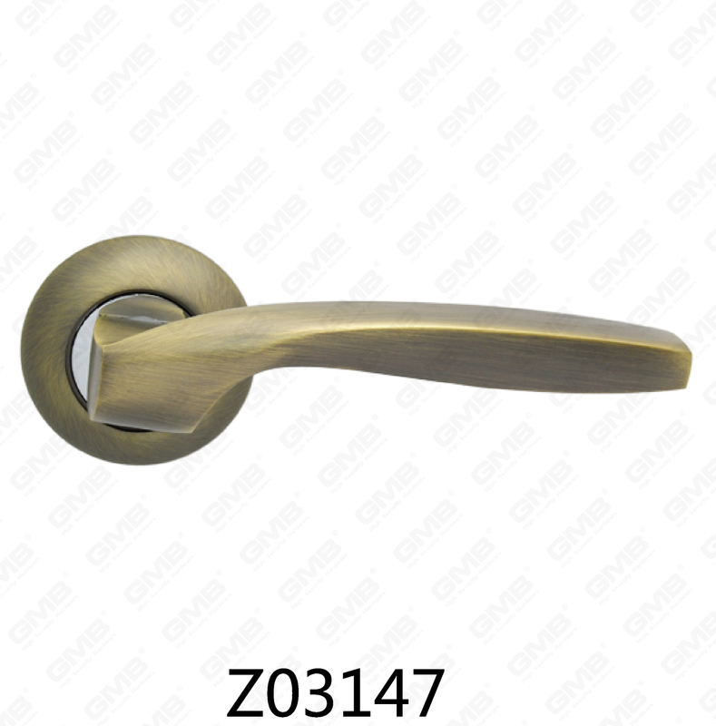 Zamak Zinc Alloy Aluminum Rosette Door Handle with Round Rosette (Z02147)