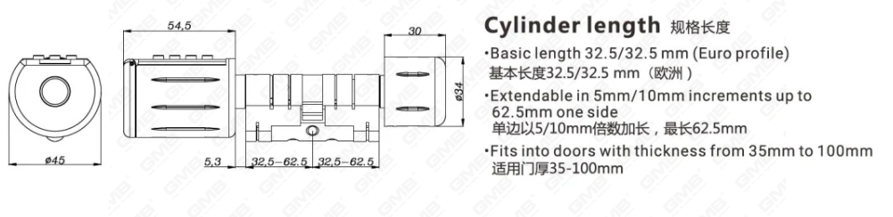 High Security Multi-Unlocking Ways IP66 Fingerprint Password Keyless Wifi Digital Adjustable Modular Profile Tuya/TT APP Smart Electronic Door Lock Cylinder (5D01)