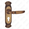 Door Handle Pull Wooden Door Hardware Handle Lock Door Handle on Plate for Mortise Lockset by Zinc Alloy or Steel Door Plate Handle (CM596-C01-DYB)
