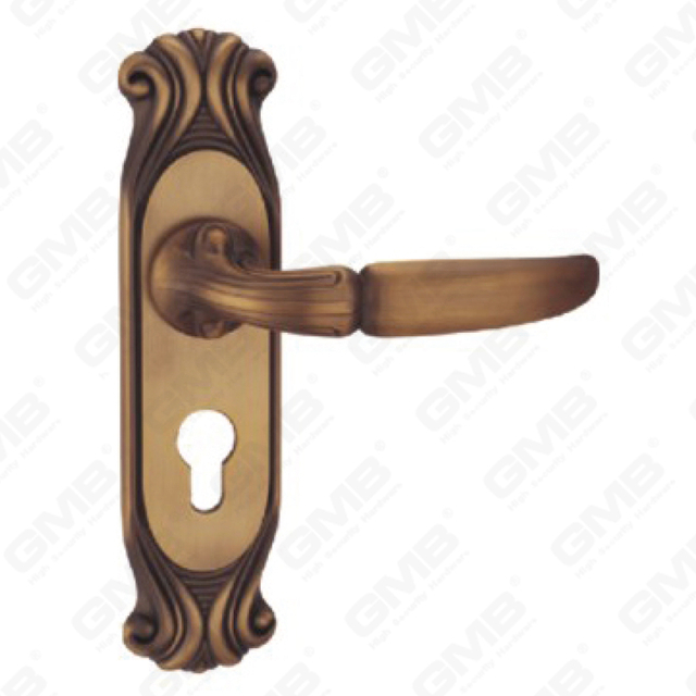 Door Handle Pull Wooden Door Hardware Handle Lock Door Handle on Plate for Mortise Lockset by Zinc Alloy or Steel Door Plate Handle (CM596-C01-DYB)