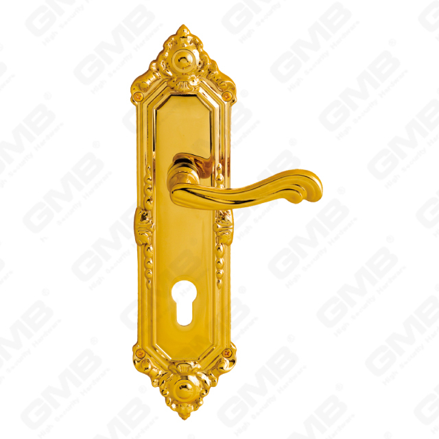 Brass Handles Wooden Door Hardware Handle Lock Door Handle on Plate for Mortise Lockset (B-PM5151-PVD)