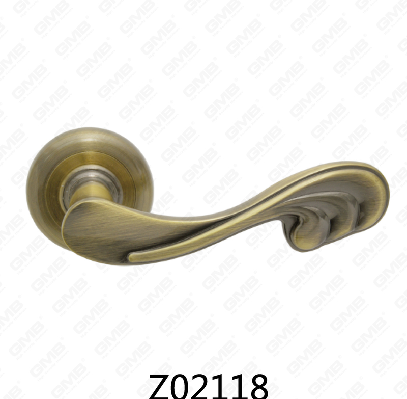 Zamak Zinc Alloy Aluminum Rosette Door Handle with Round Rosette (Z02118)