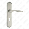 Door Handle Pull Wooden Door Hardware Handle Lock Door Handle on Plate for Mortise Lockset by Zinc Alloy or Steel Door Plate Handle (L207-Z18-K)