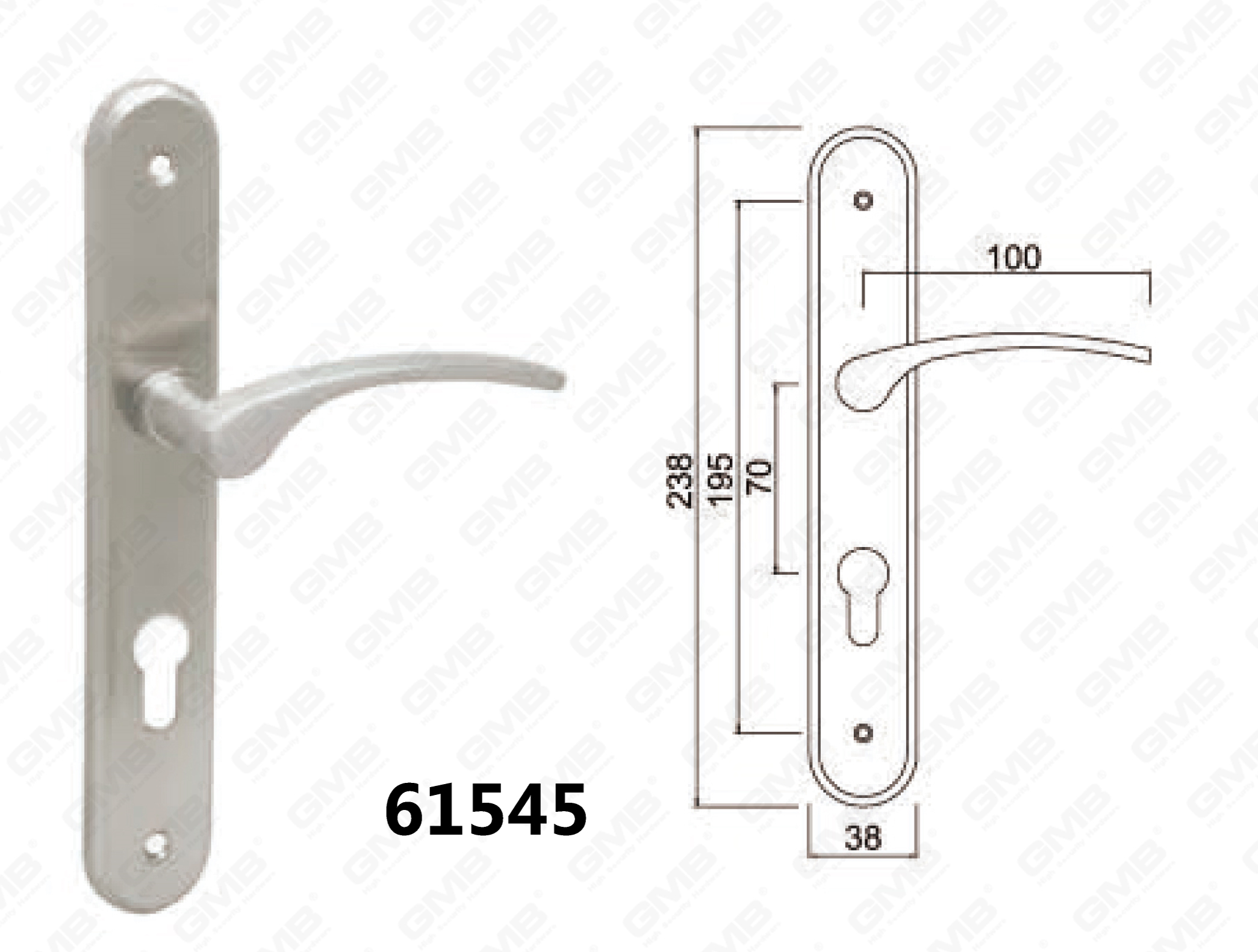 61545Door Handle on Plate for Mortise Lockset by Zinc Alloy or Steel Door Plate Handle