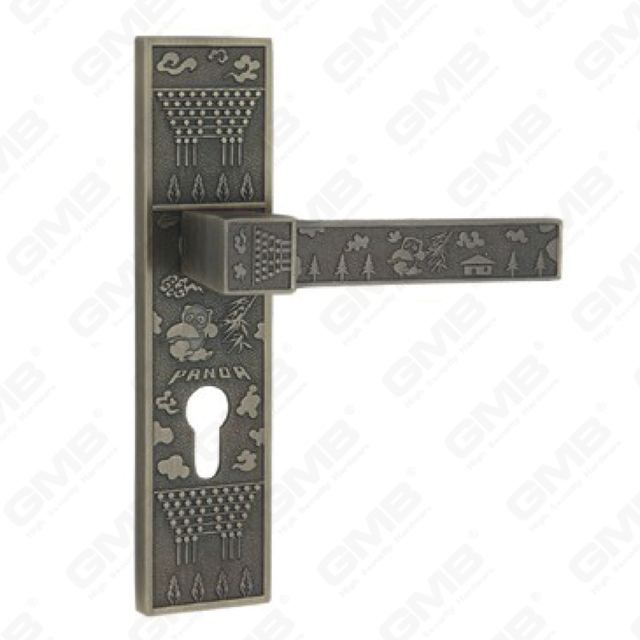 Door Handle Pull Wooden Door Hardware Handle Lock Door Handle on Plate for Mortise Lockset by Zinc Alloy or Steel Door Plate Handle (ZM40189-DAB)