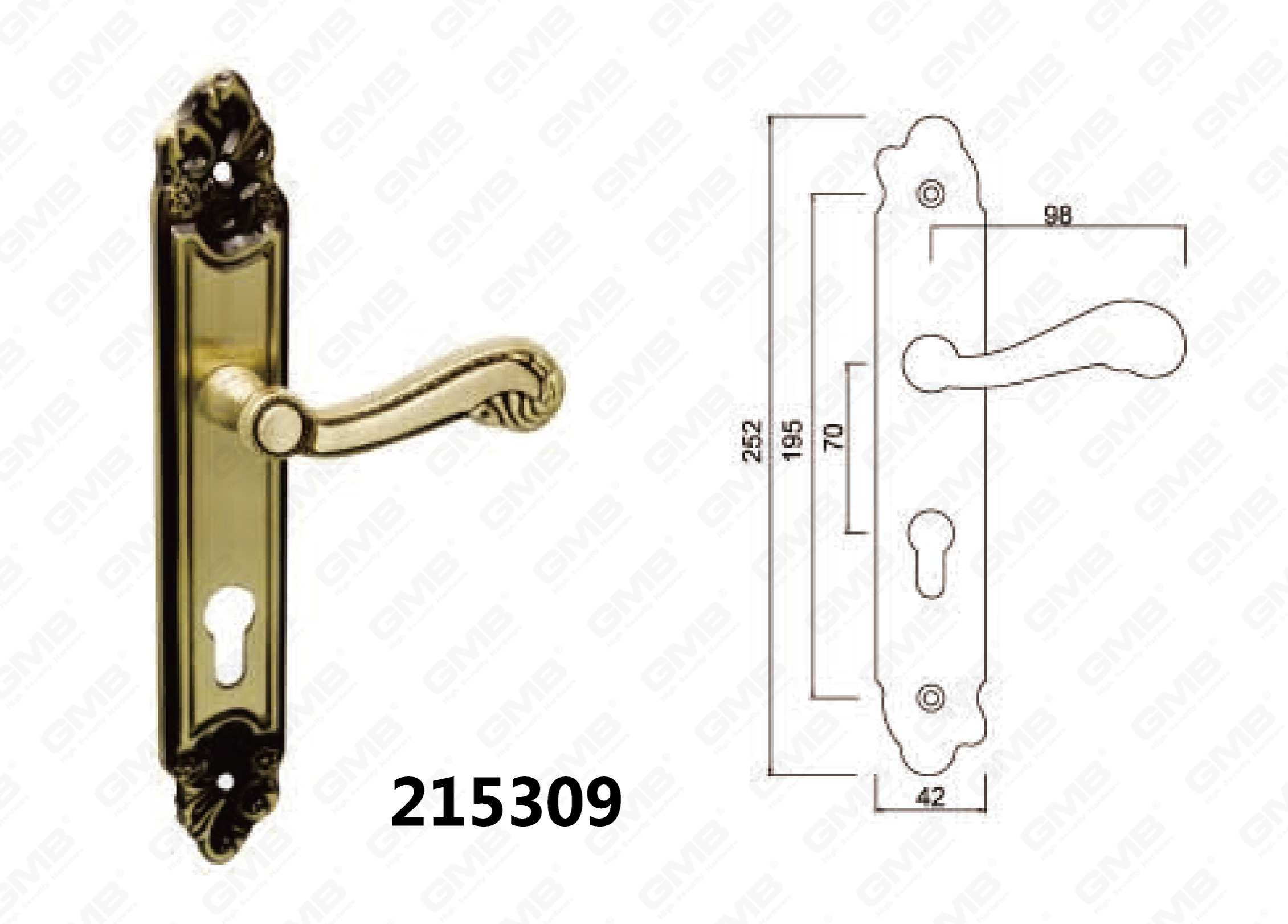 Door Handle on Plate for Mortise Lockset 