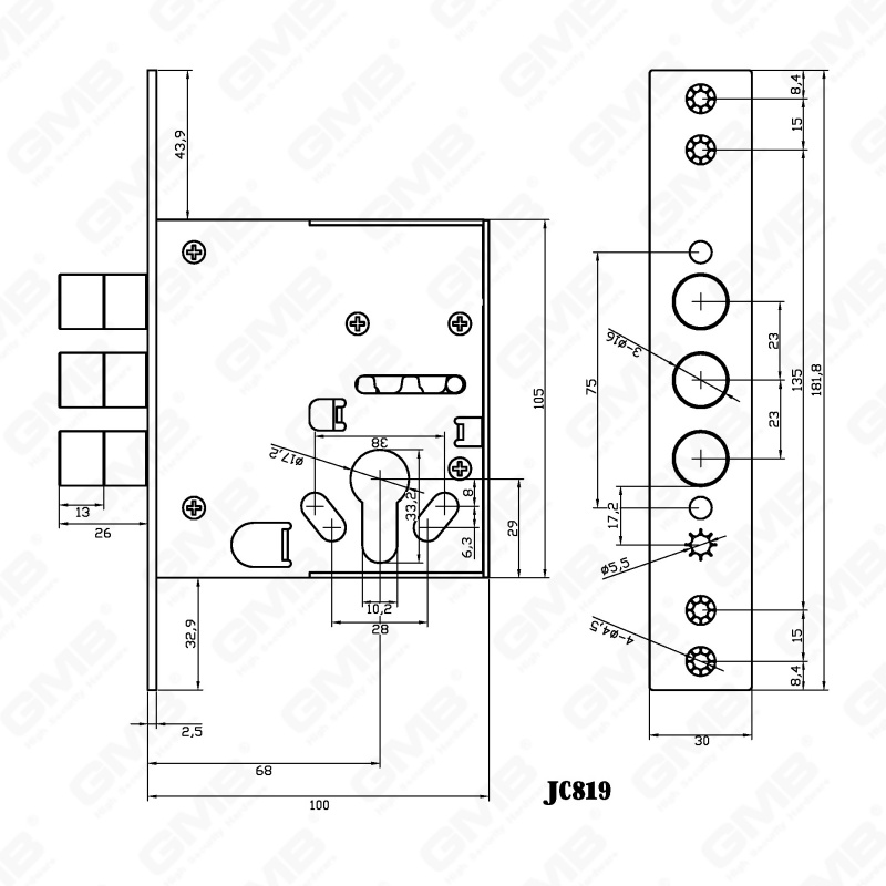 High Security Door Lock Heavy Duty Lock Body Outer Door Mortise Door Lock (819)
