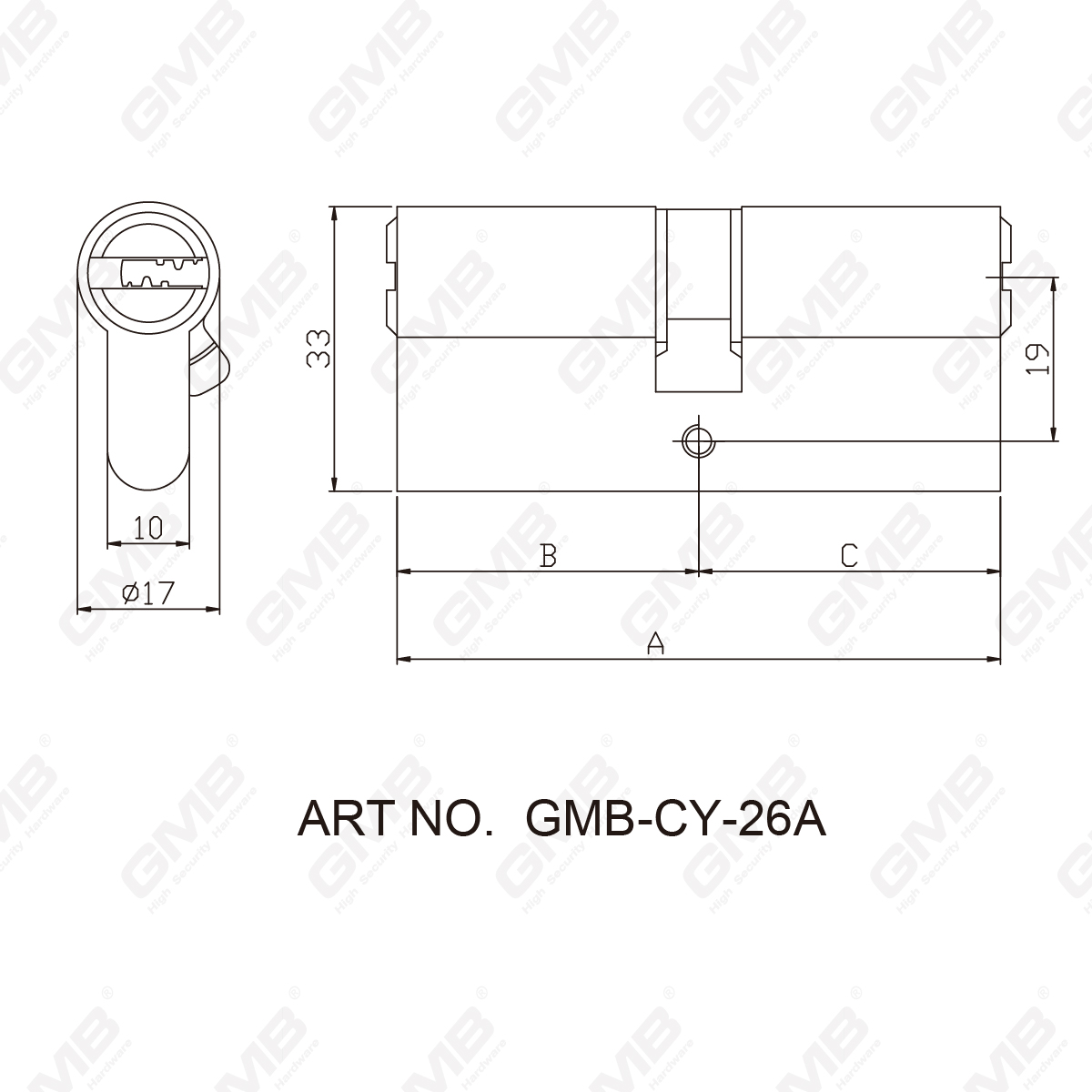 High security cylinder with snake key way GMB-CY-26A -08
