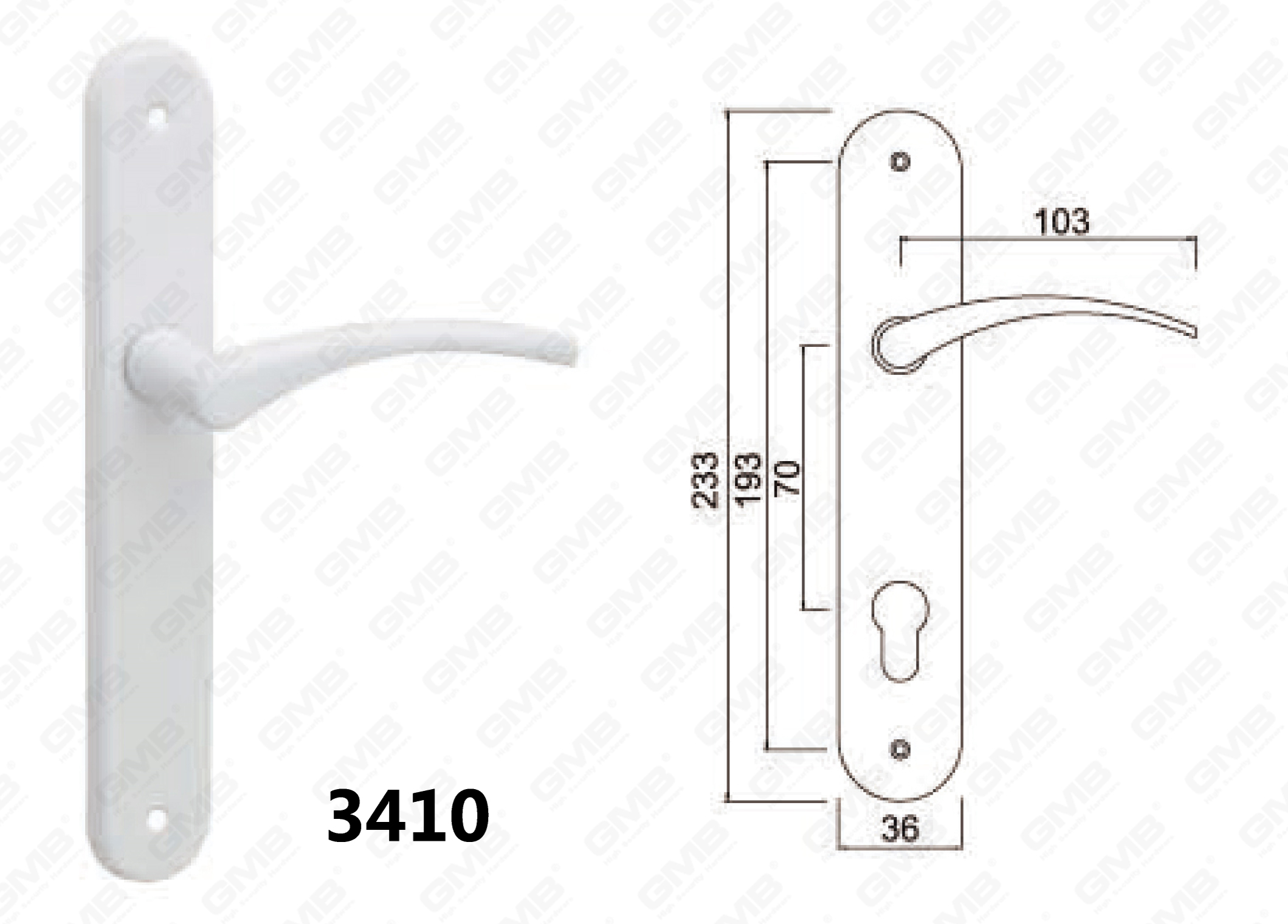 3410Zinc Alloy or Steel Door Plate Handle