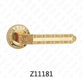 Zamak Zinc Alloy Aluminum Rosette Door Handle with Round Rosette (Z11181)