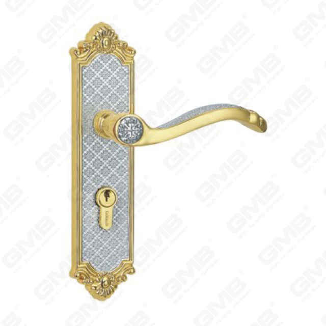 Door Handle Pull Wooden Door Hardware Handle Lock Door Handle on Plate for Mortise Lockset by Zinc Alloy or Steel Door Plate Handle (ZM466113-SW GPB)