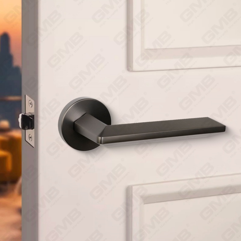 Modern Simple Solid Zinc Alloy Split Door Lock Handle on Round Rosette（Z062406）