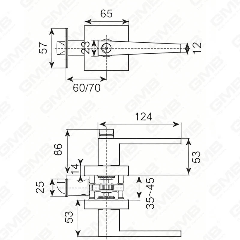 Heavy Duty Tubular Lever Door Lock Series, Zinc alloy Square Rosette Entry Door Handle Lock（A2020）