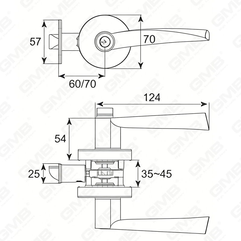 Heavy Duty Tubular Lever Door Lock Series, Zinc alloy Round Rosette Entry Door Handle Lock（B2023）