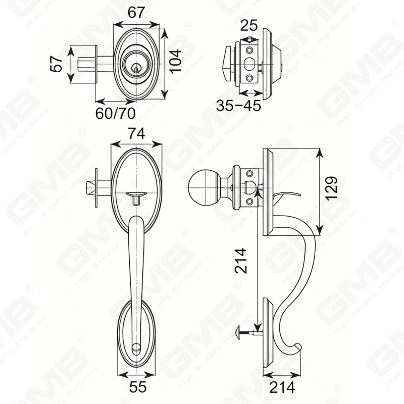 New Design Grip Entry Door Handle Set Entry Door Levers Lock Sets （70735）